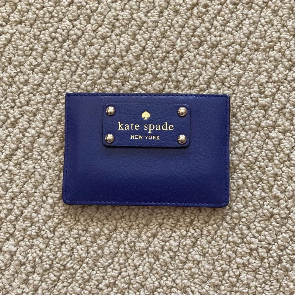 Kate Spade Cardholder Wallet Leather Navy Blue Tan Like New Small Colorblock